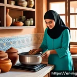 산업 혁명과 식문화의 변화 - A detailed scene inside a traditional Middle Eastern kitchen transformed by the Industrial Revolutio...