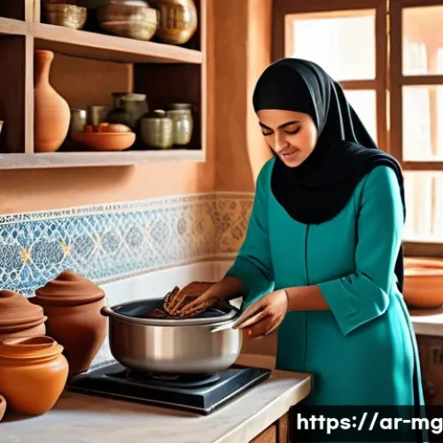 산업 혁명과 식문화의 변화 - A detailed scene inside a traditional Middle Eastern kitchen transformed by the Industrial Revolutio...