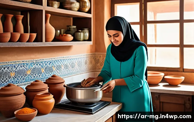 산업 혁명과 식문화의 변화 - A detailed scene inside a traditional Middle Eastern kitchen transformed by the Industrial Revolutio...